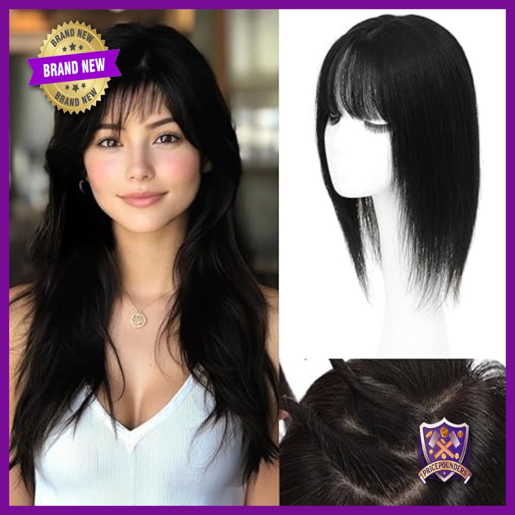 Real Human Hair Topper With Wispy Bangs For Thinning Crown 16 Inch